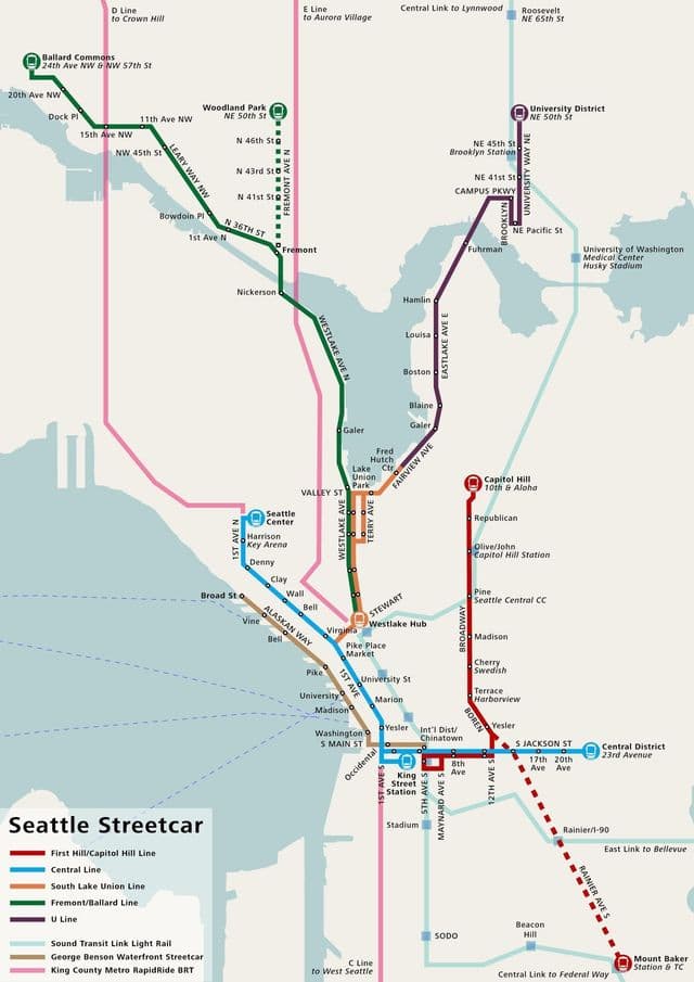 Seattle tram stations map